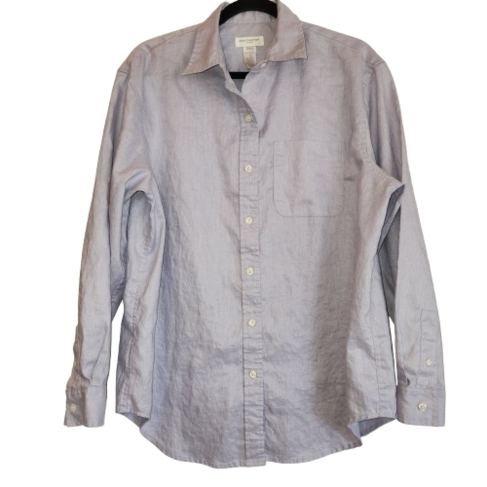 Jones New York Sport 100% Linen Button Down Blouse Lavender Size L Chest Pocket